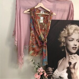 Johnny Heaven~ Sleeveless Blouse Top Shirt V-Neck Size XL~nylon